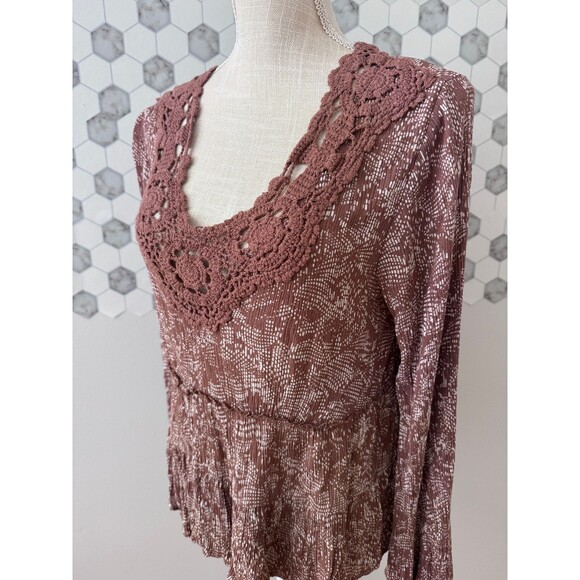 Bloomfield Women's Brown Metallic Crochet Peasant Boho Blouse Size Medium - Picture 2 of 7